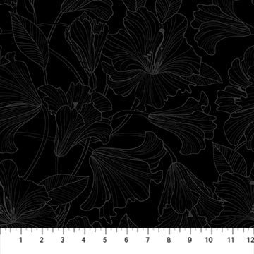 Northcott Simply Neutral 2 Hibiscus Toss Gray Black 23912-98 Northcott Simply Neutral 2 Hibiscus Toss Gray Black 23912-98