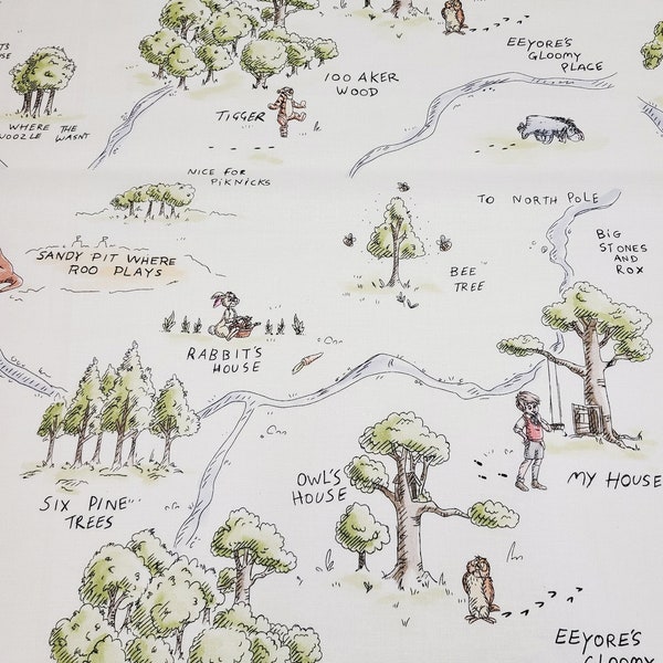 Disney Winnie The Pooh Map on White from Springs Creative 100% cotton fabric