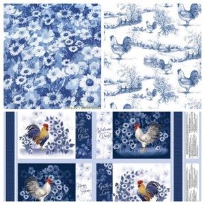 Home to Roost 24&quot;x44&quot; Placemat Panel (sold out) & two coordinating fabrics Wilmington by Susan Winget  100% quilting cotton # 39712-414