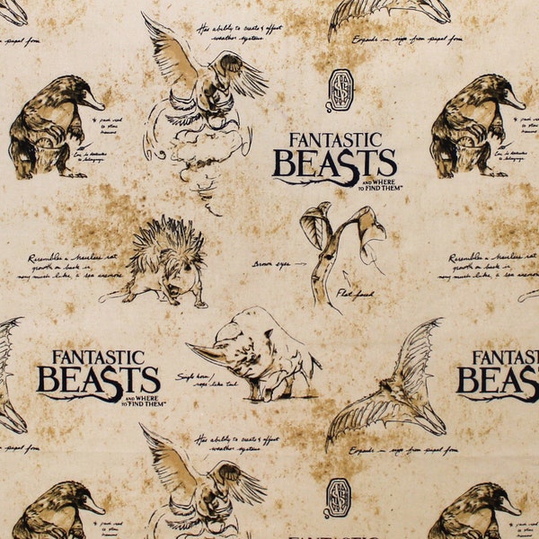 Harry Potter Fantastic Beasts Cream Quilting Cotton Wizarding World fat quarter half yard one yard