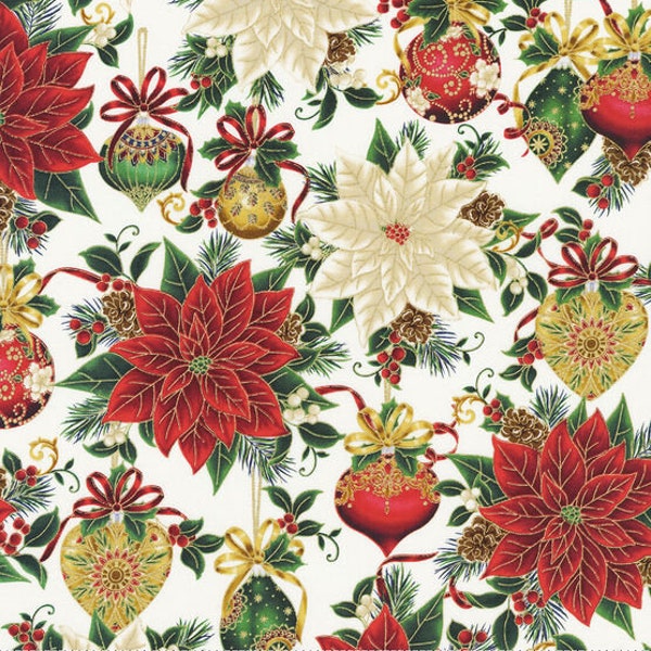 Robert Kaufman Christmas Splendor Cream Metallic Holiday Cotton Fabric Christmas Cotton Fabric 100% Cotton sold by half yard by the yard