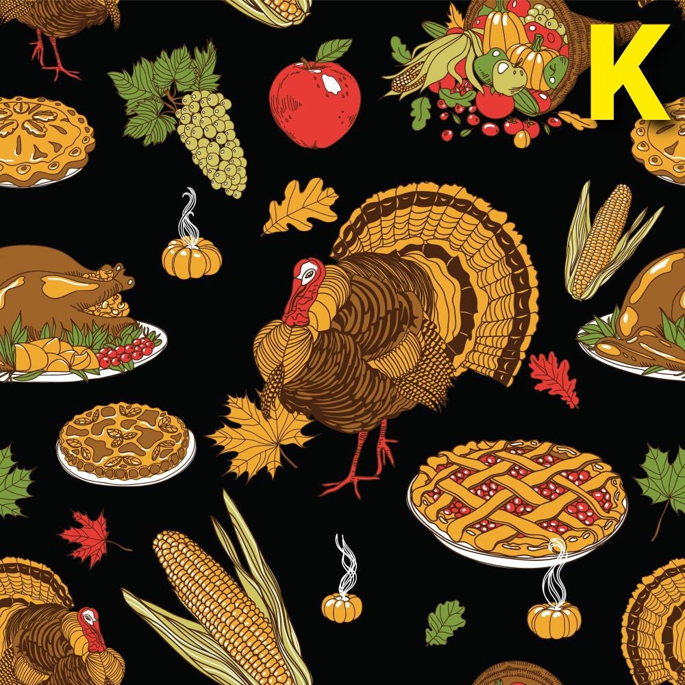 Thanksgiving Material Thanksgiving Fabric Harvest Fall Theme Turkey Pumpkin Feast Pilgrim 100 ...