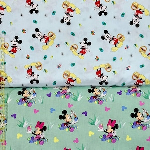 Disney easter fabric Mickey with Easter baskets mickey minnie coloring eggs 100% cotton Fabric Mickey by the yard