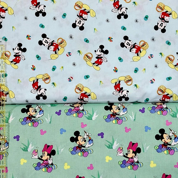 Disney easter fabric Mickey with Easter baskets mickey minnie coloring eggs 100% cotton Fabric Mickey by the yard