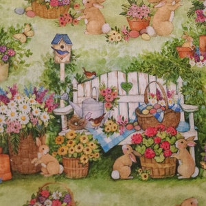 Susan Winget Bunnies Scenic Easter Cotton Fabric 100% cotton half yard by the yard