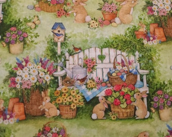 Susan Winget Bunnies Scenic Easter Cotton Fabric 100% cotton half yard by the yard
