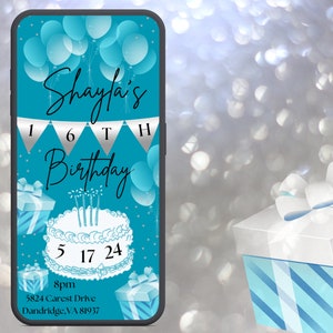 16th Birthday Party Digital Invitation: Editable Template (Digital Download)