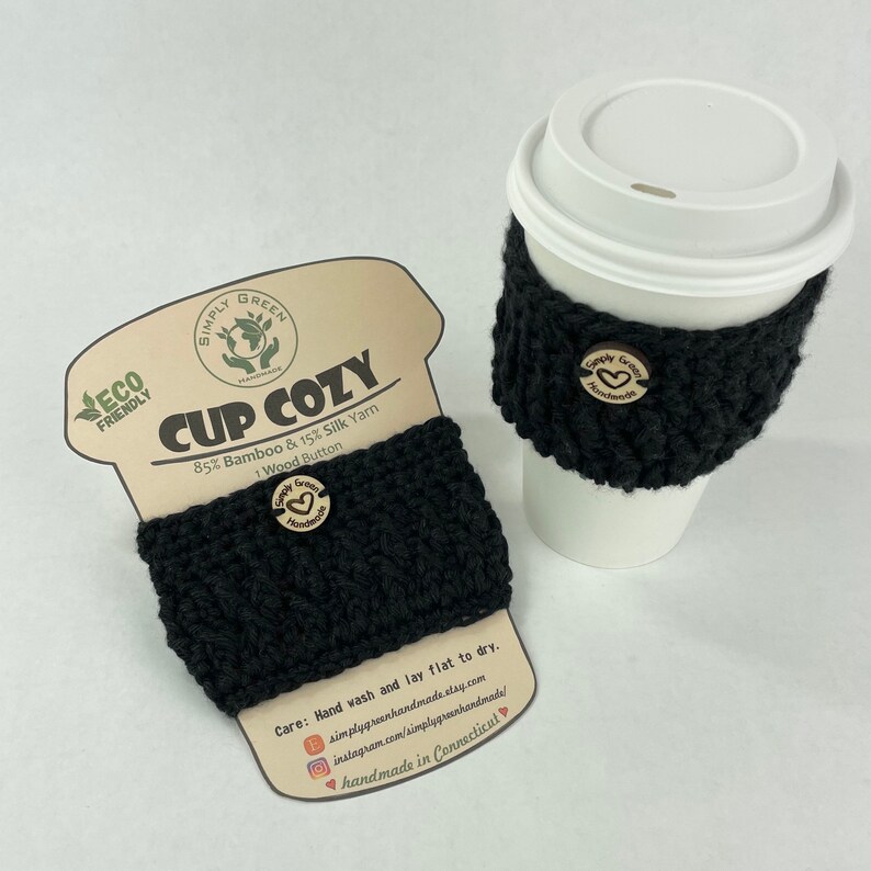 Bamboo and Silk Cup Cozy Crochet Reusable Cup Sleeve Eco Friendly Wood Button Starbucks sleeves