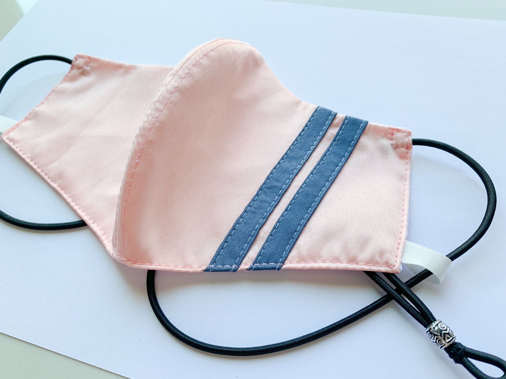 Premium Silk touch double stripe face mask with neck strap Etsy