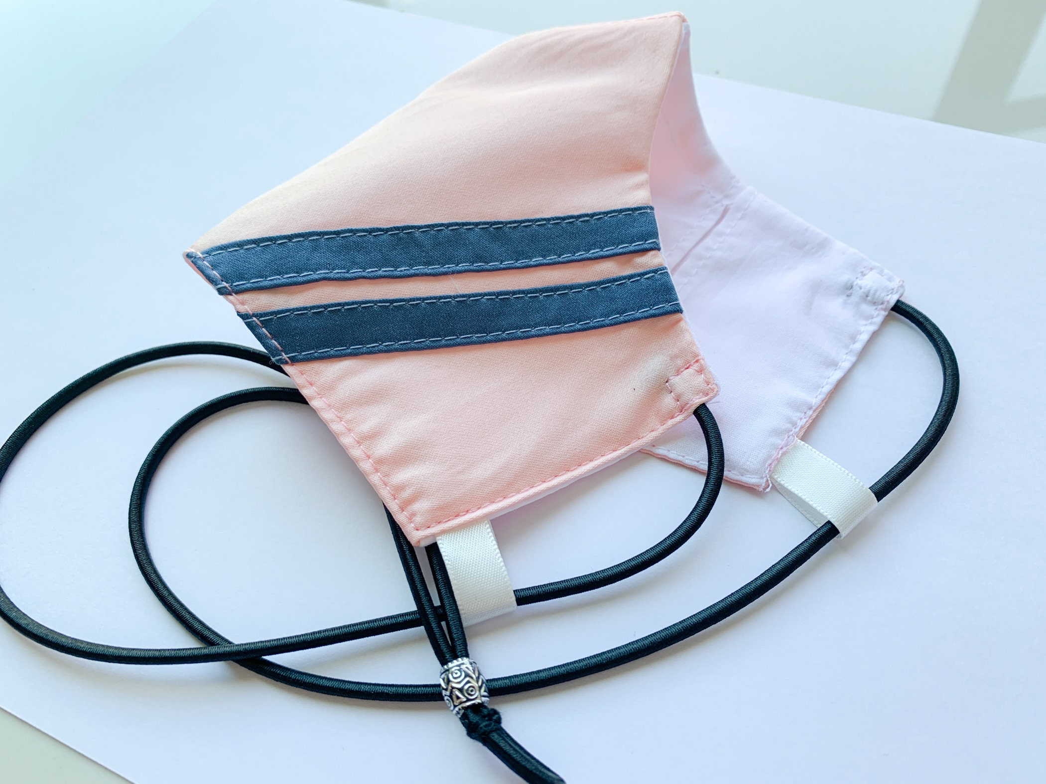 Premium Silk touch double stripe face mask with neck strap Etsy