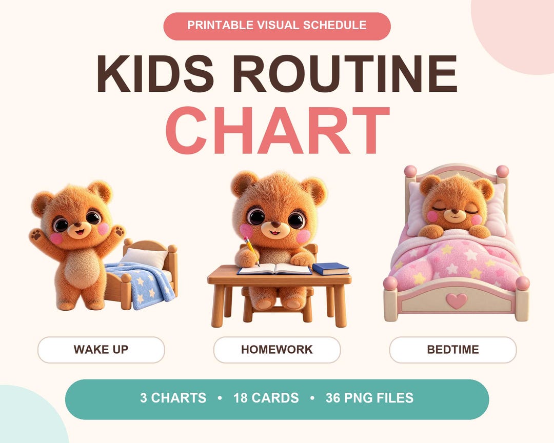 Kids Morning Routine Chart, Bedtime Routine Printable, Toddler Visual ...