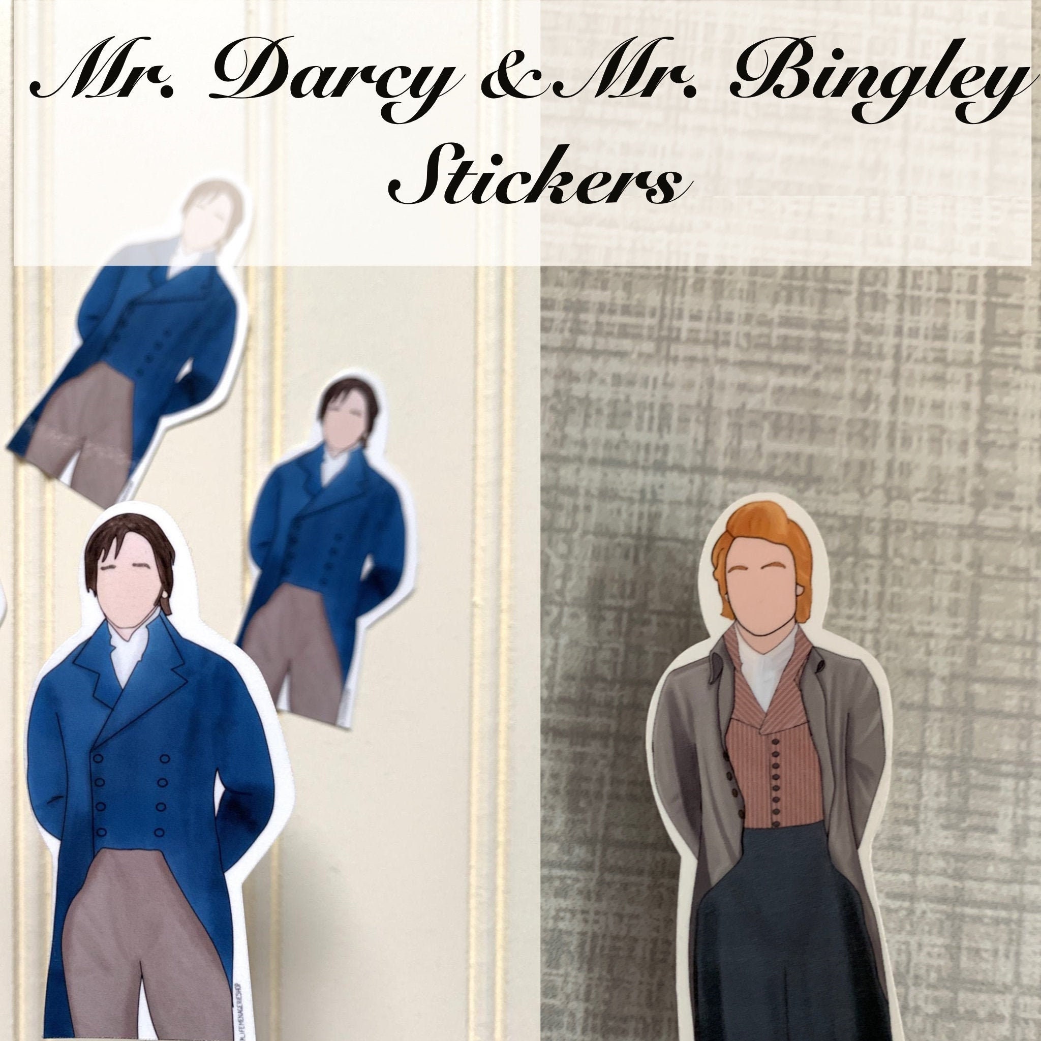 P & P Heroes, Mr Darcy, Mr Bingley, Hand Drawn Sticker for Book Lovers