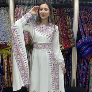 Shaymaa New Design Palestinian Jordanian Tatreez Thobe Embroidered Arabic Abaya Eid Dress Elegant Cross Stitch Ornaments Evening Dress