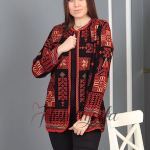 Zuha Traditional Tatreez Blazer, Palestinian Jordanian Embroidered Blouse, Henna Night Folk Dress, جاكيت مطرز, Colorful Cross Stitch Jacket