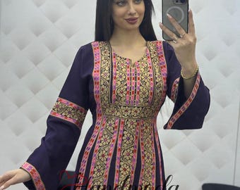Sanaa embroidered Dress, Palestinian Traditional Tatreez Thobe