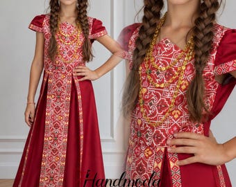 Embroidered Girl's Dress: Palestinian Tatreez Art, Heritage Cross Stitched Thobe