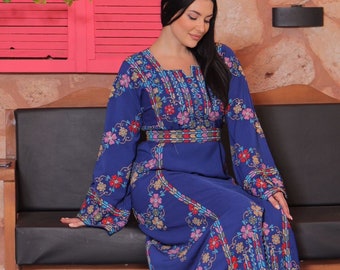 Floria Palestinian Jordanian Embroidered New Design Abaya Maxi Dress - Top Quality Arabic Tatreez Thobe Beautiful Floral Cross Stitching Art