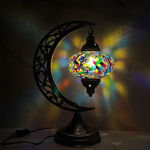 Turkse Marokkaanse Mozaïek Antieke Koperen Lampenkap Crescent Tafel Bureaulamp Gepersonaliseerde Home Office Decor Kleurrijke-2 Nachtlampje Gift Lamp
