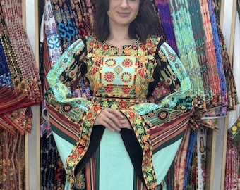 Palestinian Tatreez Bridal Dress: Traditional Embroidery Occasional Thobe Kaftan