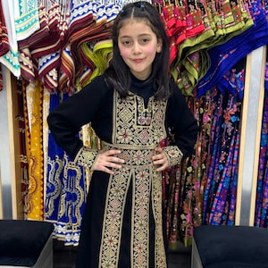 Dalia Embroidered Ramadan Eid Bridal Girl Dress Palestinian Heritage Tatreez Art Kids Thobe Cross Stitch Jordanian Traditional Arab Fashion