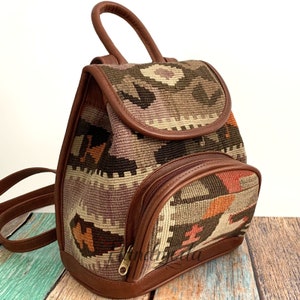 Sally Handmade Kilim Backpack, Vintage Handwoven Bohemian Bag, Travel Bag, Turkish Kilim Bag, Boho Traditional Women Bag, Casual Fashion Bag