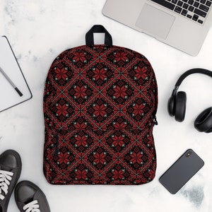 Custom Vivid Print Embroidery Design Bag, Palestinian Traditional Tatreez Pattern Backpack, Cross Stitch Art School Bag, Cool Gym Travel Bag