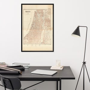 1918 Palestine Ottoman Map, Vintage Palestinian Map Wall Decor, فلسطين خريطة, Historical Map of Palestine Framed Poster