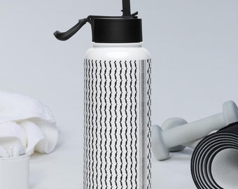Palestinian Kufiya Stainless Steel Water Bottle with Straw Lid