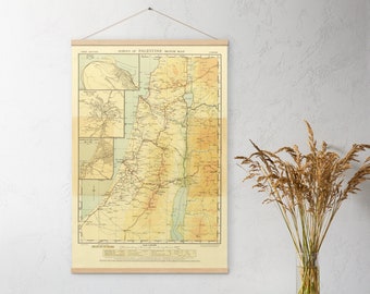 1933 Historical Palestine Map Poster with Wooden Hangers