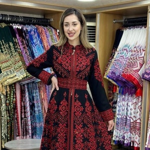 Embroidered Traditional Palestinian Maxi Dress Occasional Long Kaftan Thowb Top Quality Royal Jordanian Tatreez Cross Stitching Art Thobe