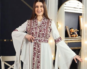 Sulaf Embroidery Cape Bisht with Internal Dress, Traditional Palestinian Jordanian Arabic dress, Cross stitch Henna Eid Tatreez Abaya Thoub