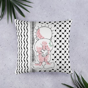 Travesseiro impresso personalizado com padrão palestino Kufiya Hatta: Handala Naji Al Ali Design Home Decor
