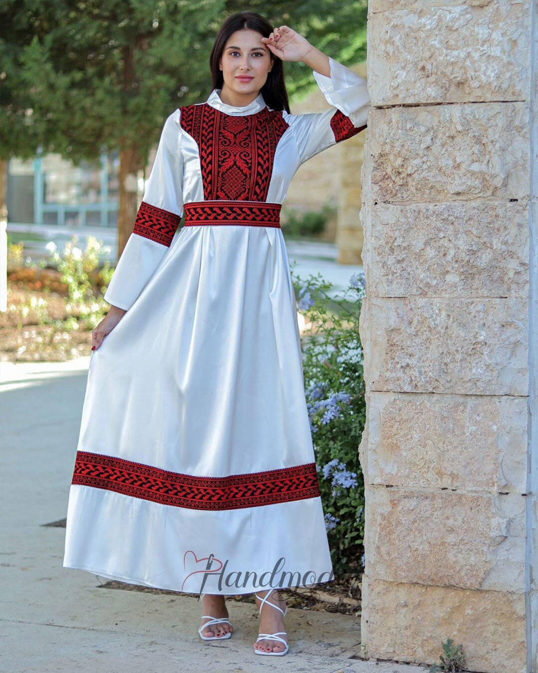 Maha Palestinian Jordanian Tatreez Thoub Traditional Cross Stitch Abaya Henna Bridal Long Dress Embroidery Satin Maxi Thobe ثوب فلسطيني مطرز
