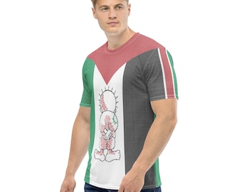 Palestine Flag T-Shirt: Tatreez Pattern, Handhala Resistance Symbol
