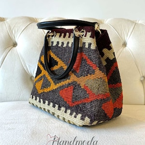 Sac à bandoulière Gina fait main en kilim, sac à main bohème vintage tissé à la main, sac de voyage, sac en kilim turc, sac bohème traditionnel pour femme