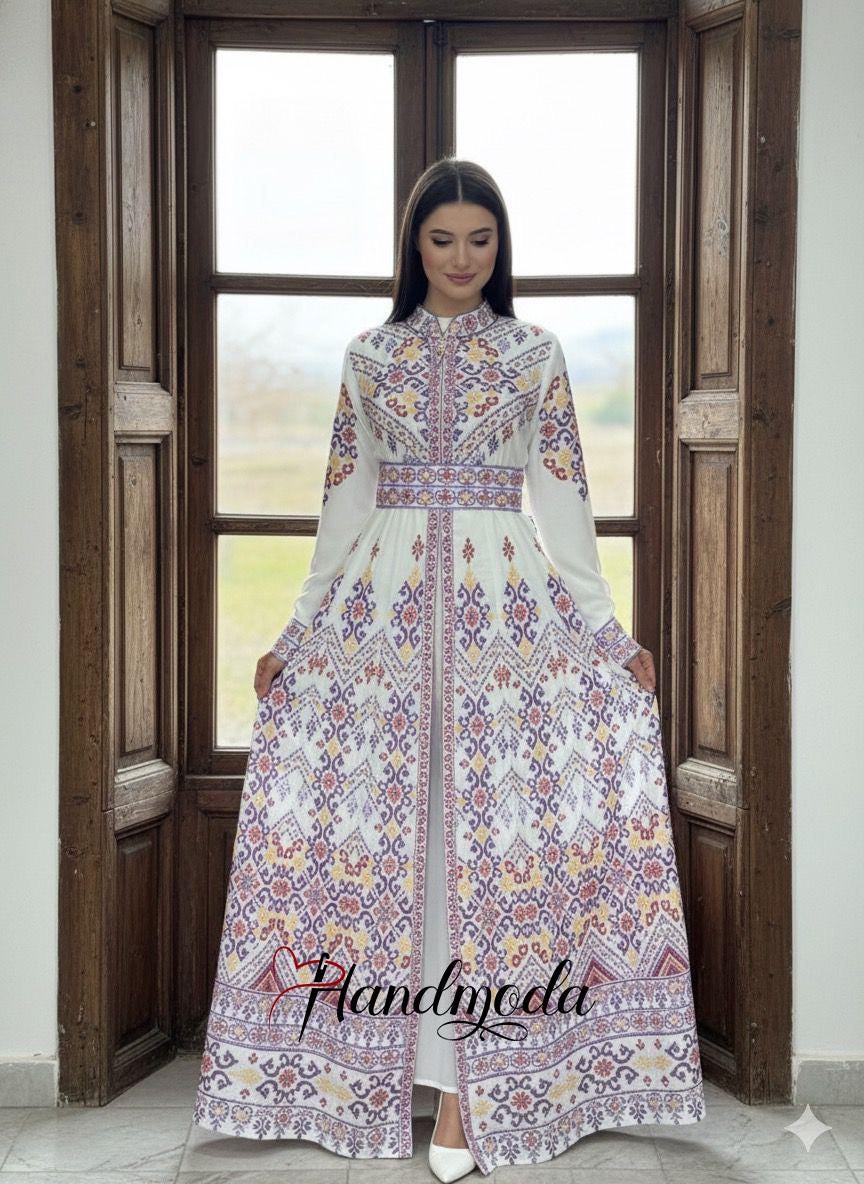 Embroidered Palestinian Maxi Dress: Traditional Tatreez Bridal