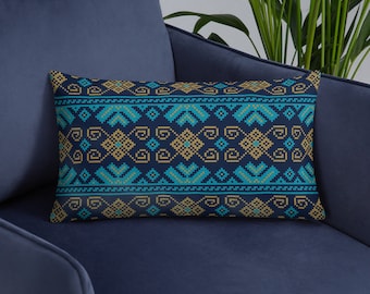 Cuscino decorativo con ricamo palestinese, tradizionale punto croce, con stampa vivida