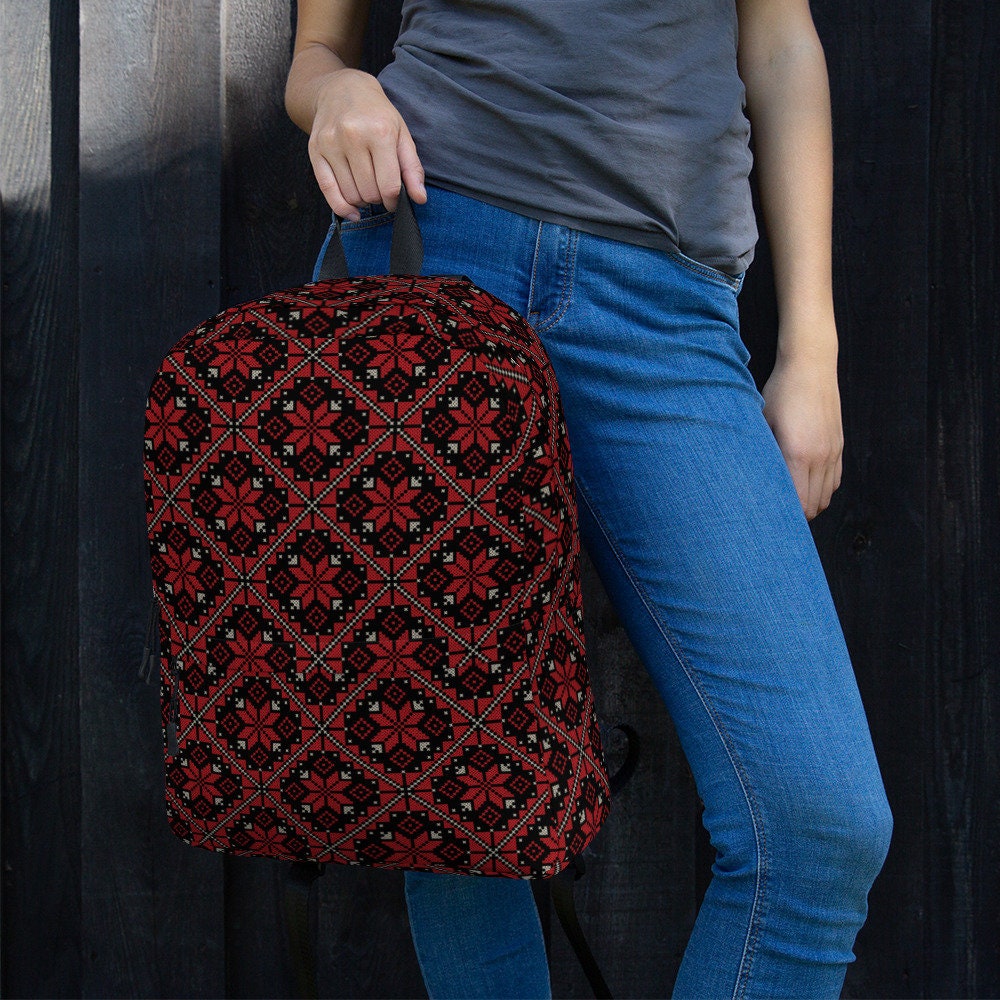 Custom Palestinian Tatreez Backpack: Vivid Print Cross  display picture 3