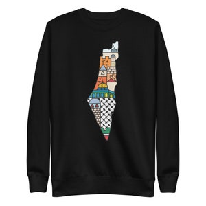 Me encanta Palestina Mi Patria Sudadera de vellón personalizada de alta calidad - Mapa palestino único personalizado con la mayoría de los sitios sagrados