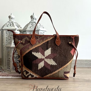 Handgefertigte türkische Kelim Handtasche, Vintage handgewebte Lässig Tasche, Brautjungfer Gelegenheitstasche, beste Geschenkidee für Sie, Teppich Weekender Tasche