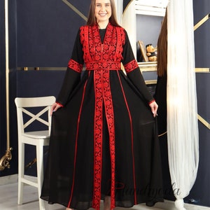 Zaytoon® Abaya Embroidered Palestinian Traditional Arabic Dress with Cape Bisht