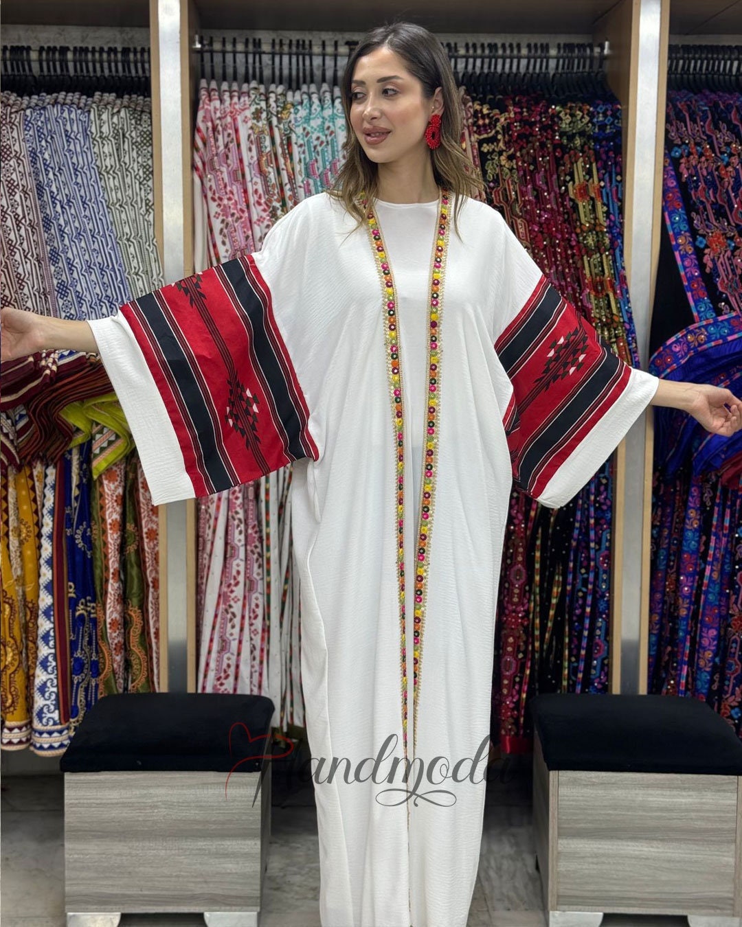 Brown Mokhmal Abaya/Bisht – Handmade Palestinian Tatreez & Beads