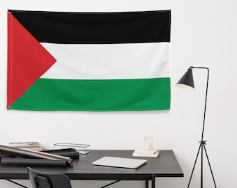 Tapeçaria personalizável com a bandeira da Palestina, decoração de parede em poliéster tricotado.