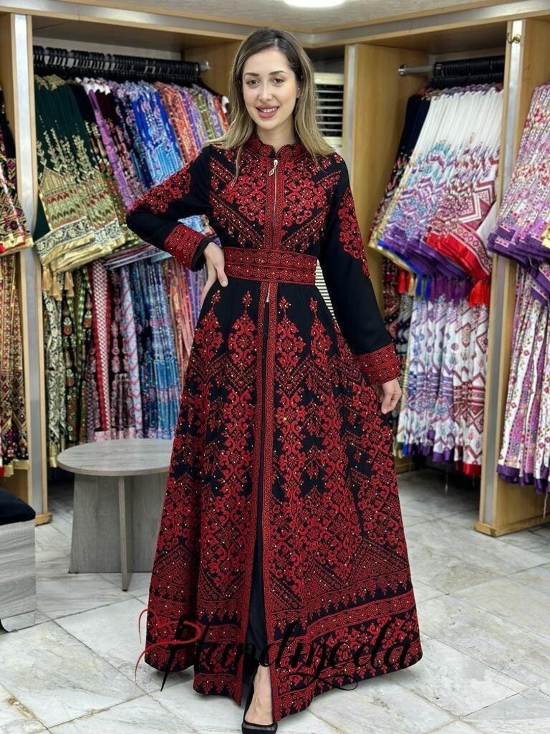 Embroidered Palestinian Maxi Dress: Traditional Tatreez Bridal