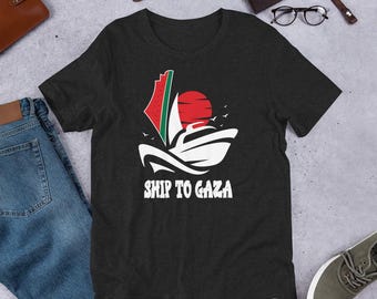 Free Palestine Ship to Gaza Graphic Tshirt Madleen Boat Unisex Personalized Tee