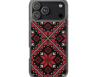 Palestinian Tatreez Art Case for iPhone – Customized Cream & Red Embroidery Pattern Phone Cover