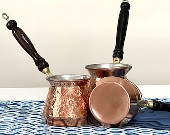 Handmade Turkish Coffee Copper Pot Set: Hammered Arabic Coffee Decor