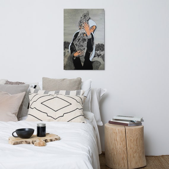 Palestine Map Drawing Metal Print: Palestinian Woman Art, Jerusalem Custom Wall Decor