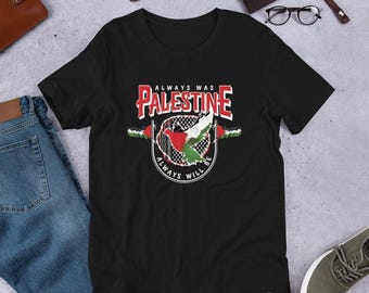 Custom T-Shirt with Palestinian Flags and Kufiya Pattern Freedom Support Design Graphic Tee