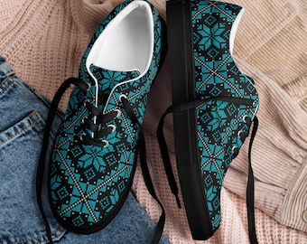 Palestinian Tatreez women’s lace-up canvas shoes embroidery pattern customizable vivid print sneakers